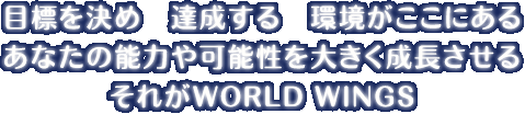 目標を決め、達成する環境がここにある。あなたの能力や可能性を大きく成長させる、それがWORLD WINGS。